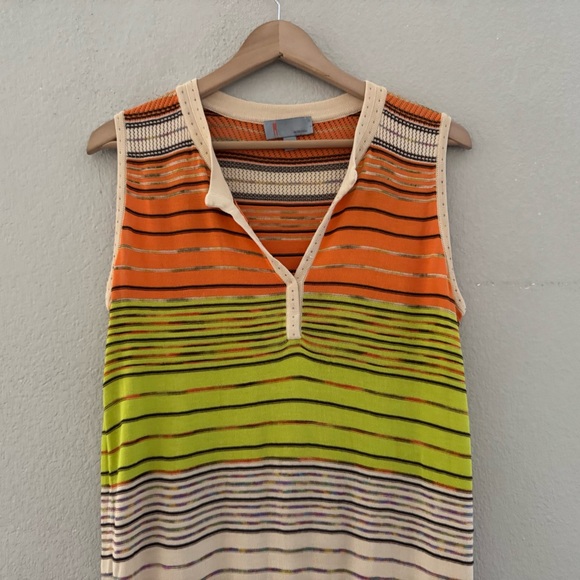 Vintage 90s Y2K Missoni Stripe Tank Dress 12 Chartreuse Crochet Knit Italy - Picture 4 of 9